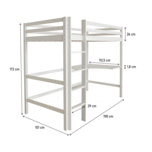 Lit Enfant Mezzanine avec Bureau "Angéla" 90 x 190 cm - Blanc