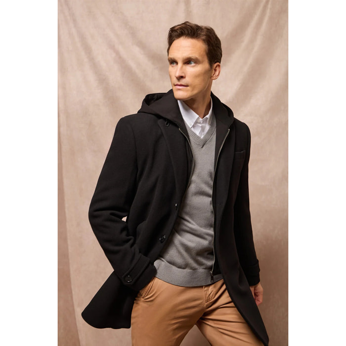 Cappotto Claude nero con particolari Polo Club
