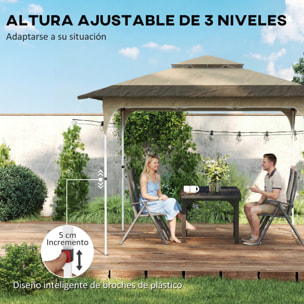 Carpa Plegable 3,5x3,5 m, Pop-up, Cenador Pabellón de Jardín con Doble Techo, Cierre Central, UPF50+, Altura Ajustable de 3 Niveles y Bolsa de Transporte, Gazebo para Fiestas, Exterior, Caqui