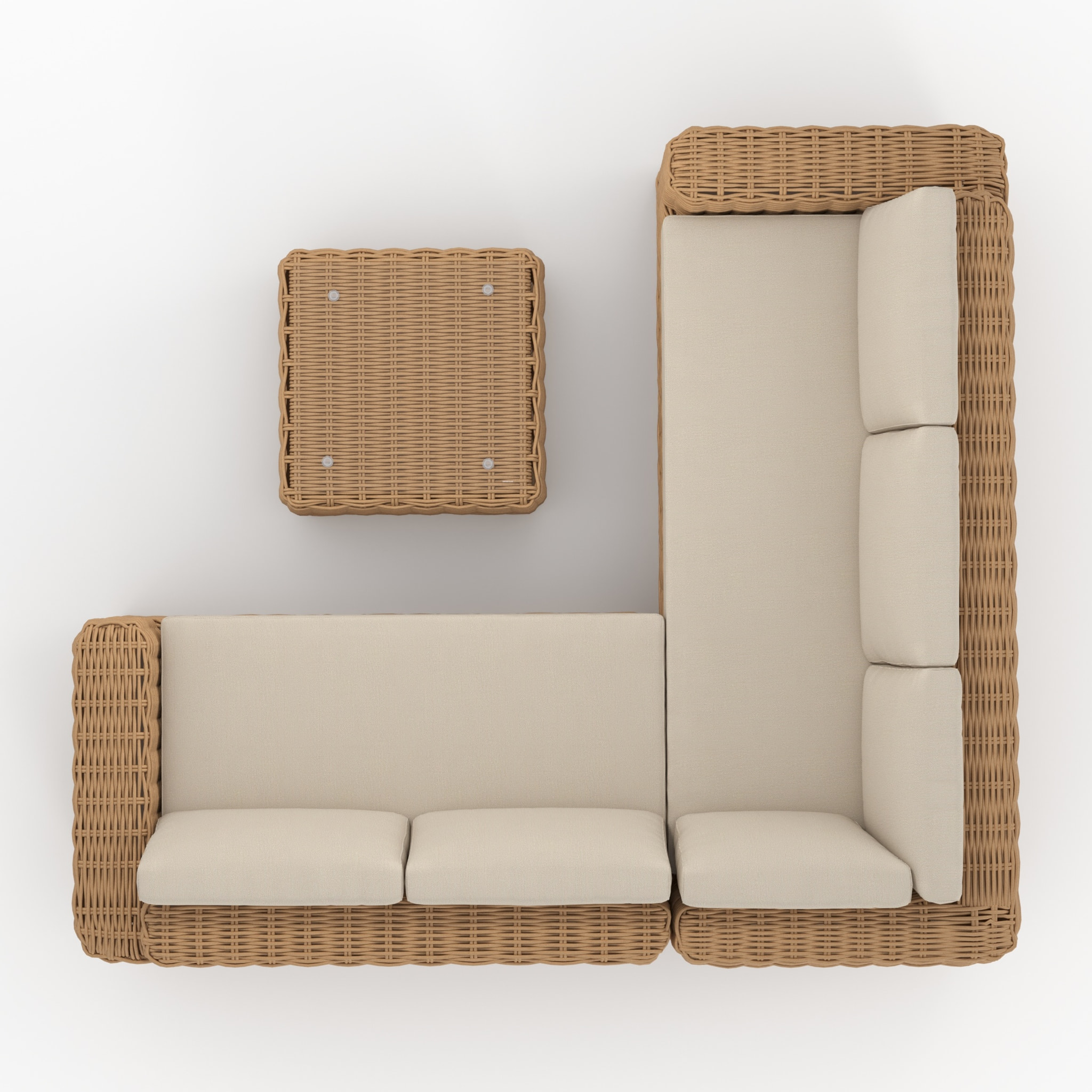 Salon de jardin 4 personnes en résine tressé et tissu beige - Savana