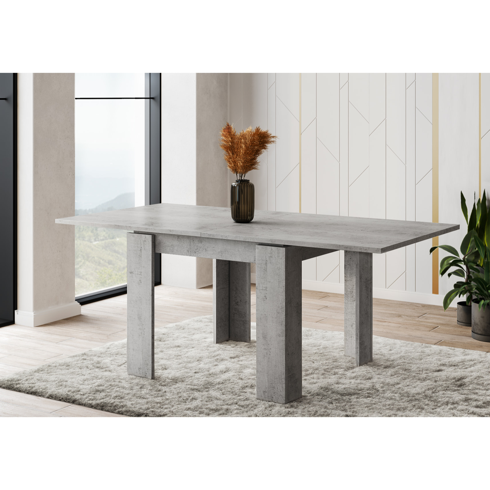 Tavolo Allungabile Moderno Da 4 A 8 Persone Gambe Spesse Minimal Meccanismo Centrale Estensibile Per Cucina Sala Pranzo 90 x 90 / 180 x 90 Cm Grigio