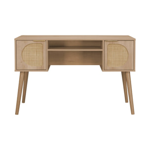 Bureau effet bois et cannage 2 portes EVA naturel 120 x 55 x 76.5 cm