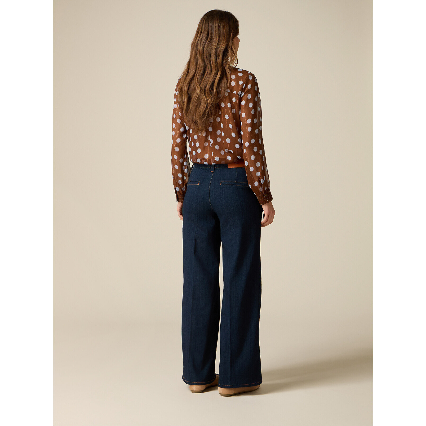 Oltre - Jeans a palazzo con bottoni decorativi - Blu