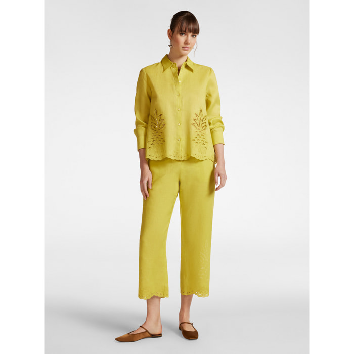 Elena Mirò - Pantalón cropped de lino bordado - Amarillo