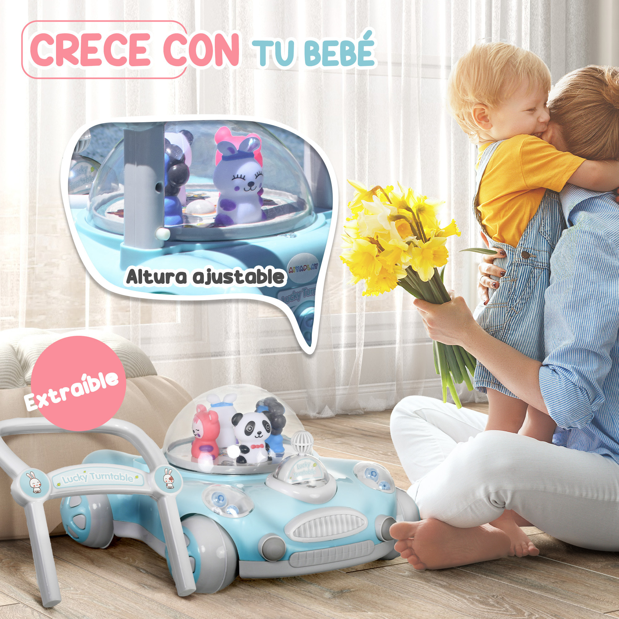 Andador para Bebés de 1-3 Años Tacatá para Bebés con Altura Ajustable Música Ruedas Antideslizantes Luces Manillar Desmontable Carga 25 kg Azul Claro