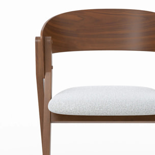 Chaise en bois d'hévéa et tissu gris clair - Héloïse