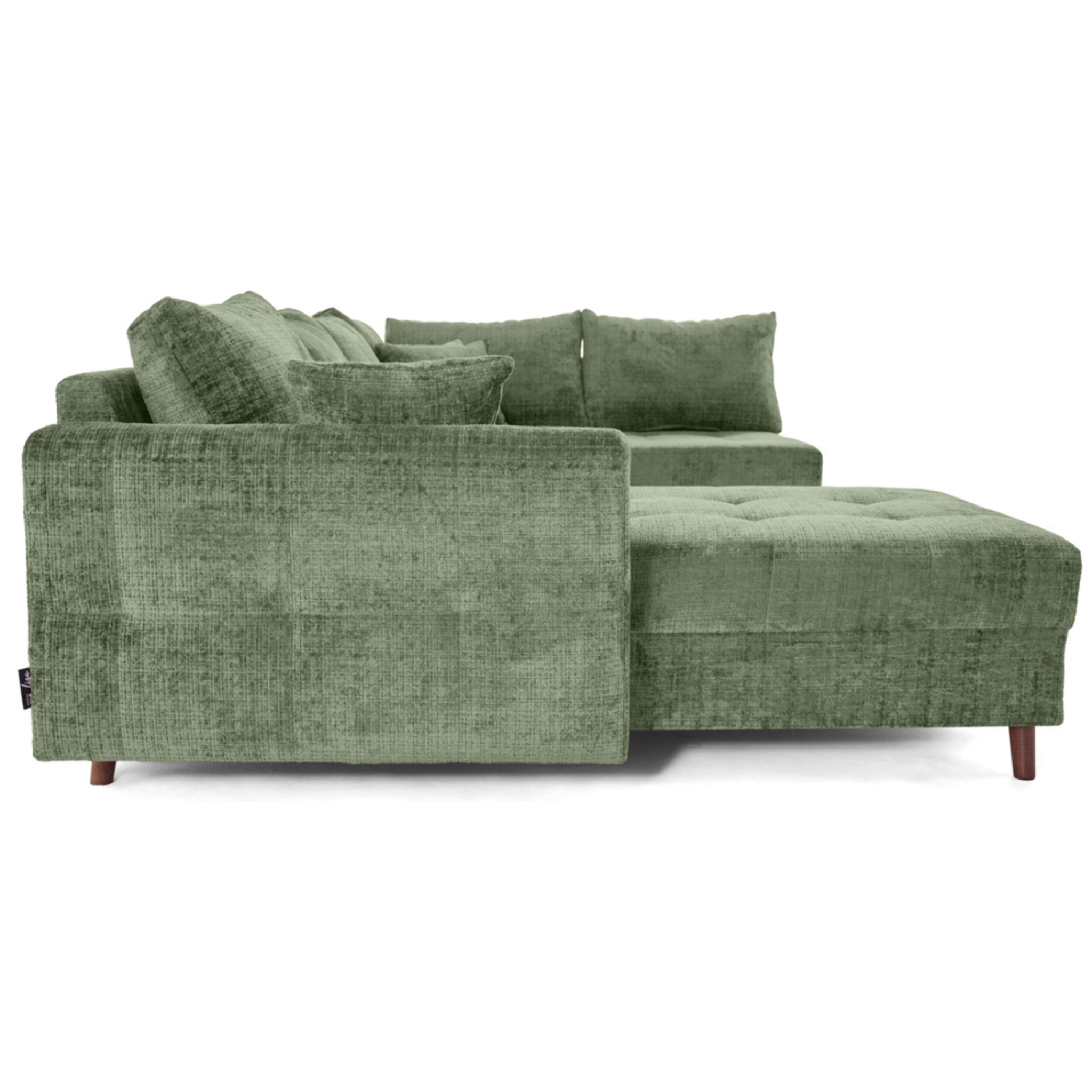 Rune - canapé panoramique d'angle droit 7 places en velours texturé - Vert sauge