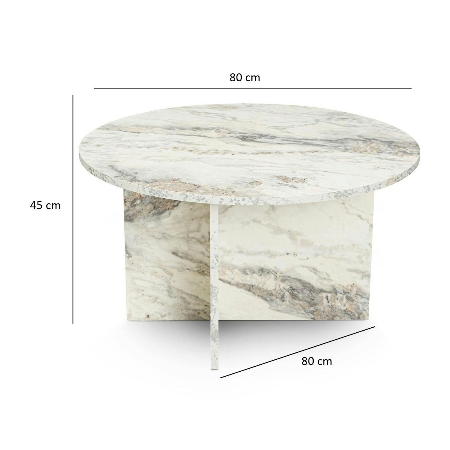 Table basse ronde effet marbre – pied croisé design MARFA