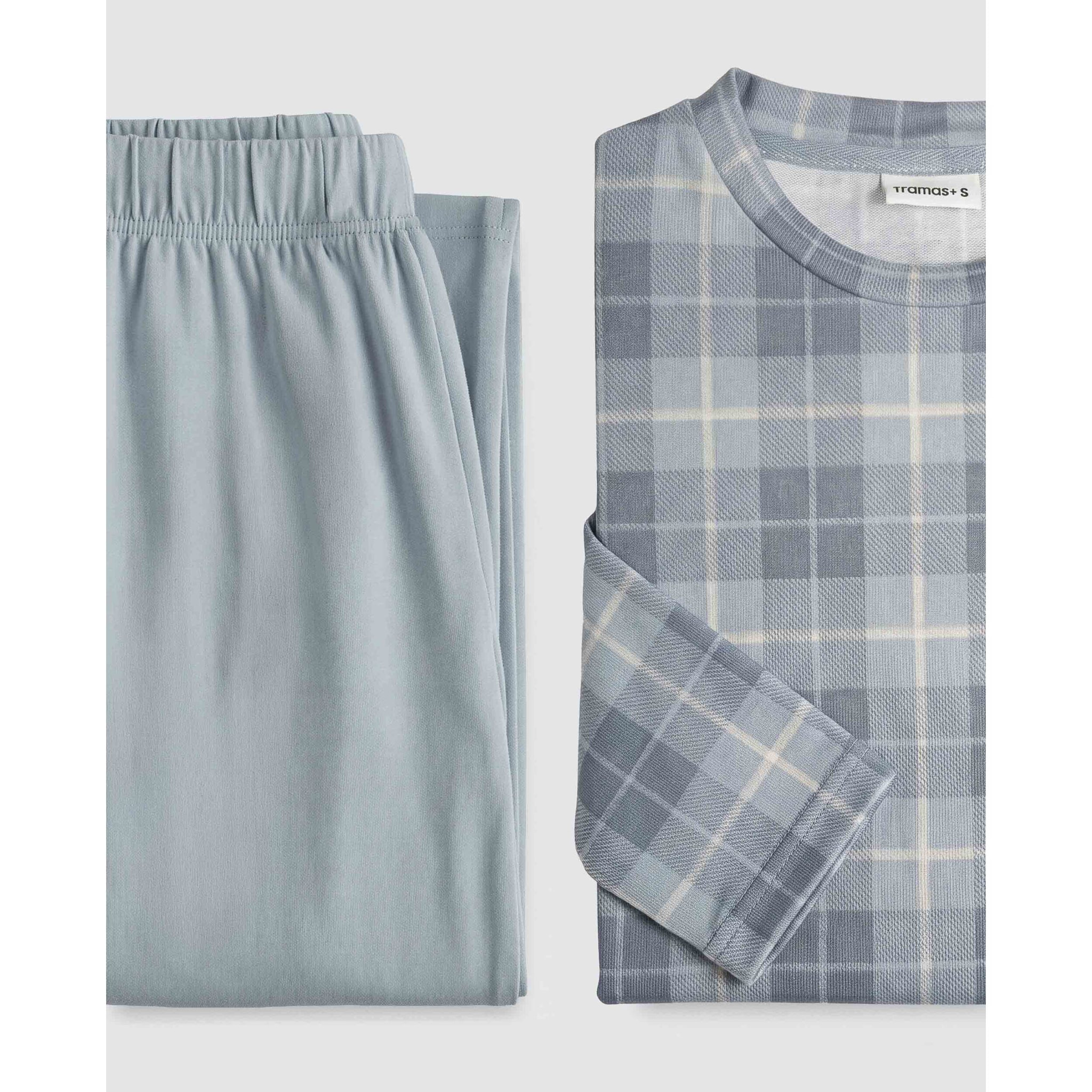 Pijama largo secret cuadro riva azul grisáceo