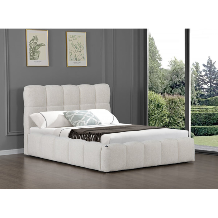 Lit double en tissu avec coffre "Davos" - 160 x 200 cm - Beige