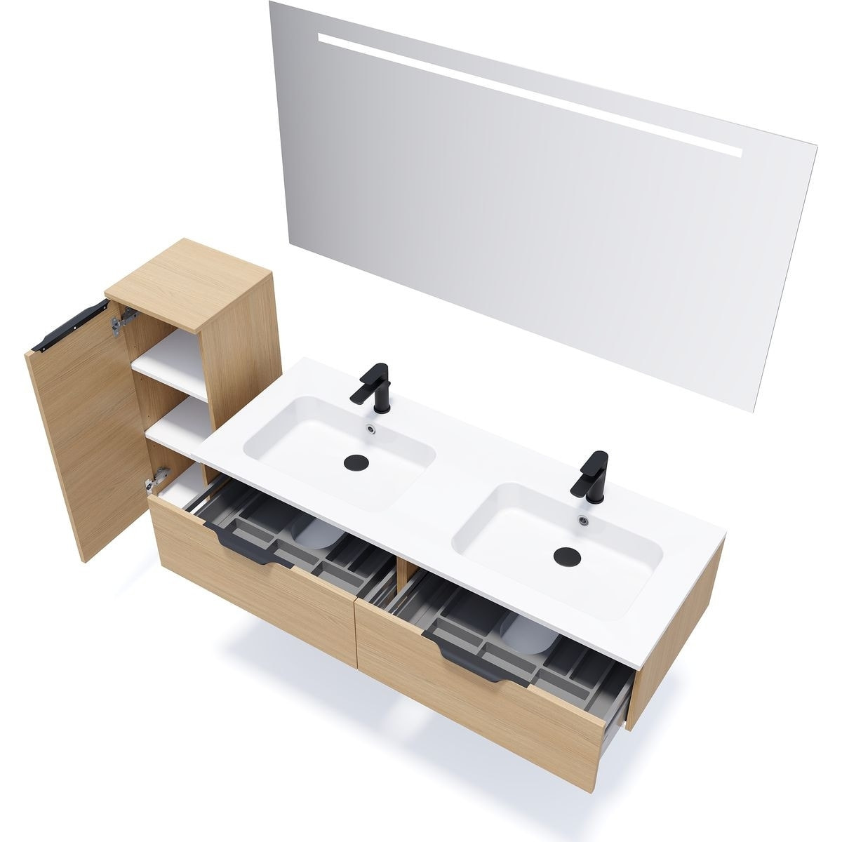 Meuble salle de bain double vasque 2 tiroirs - SOHO