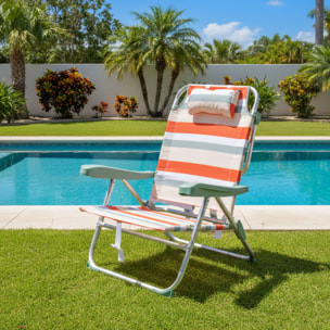 Silla plegable reclinable con almohada 64x63x32/82cm aluminio anodizado, rayas rojas, tejido 600x300d hasta 110kg
