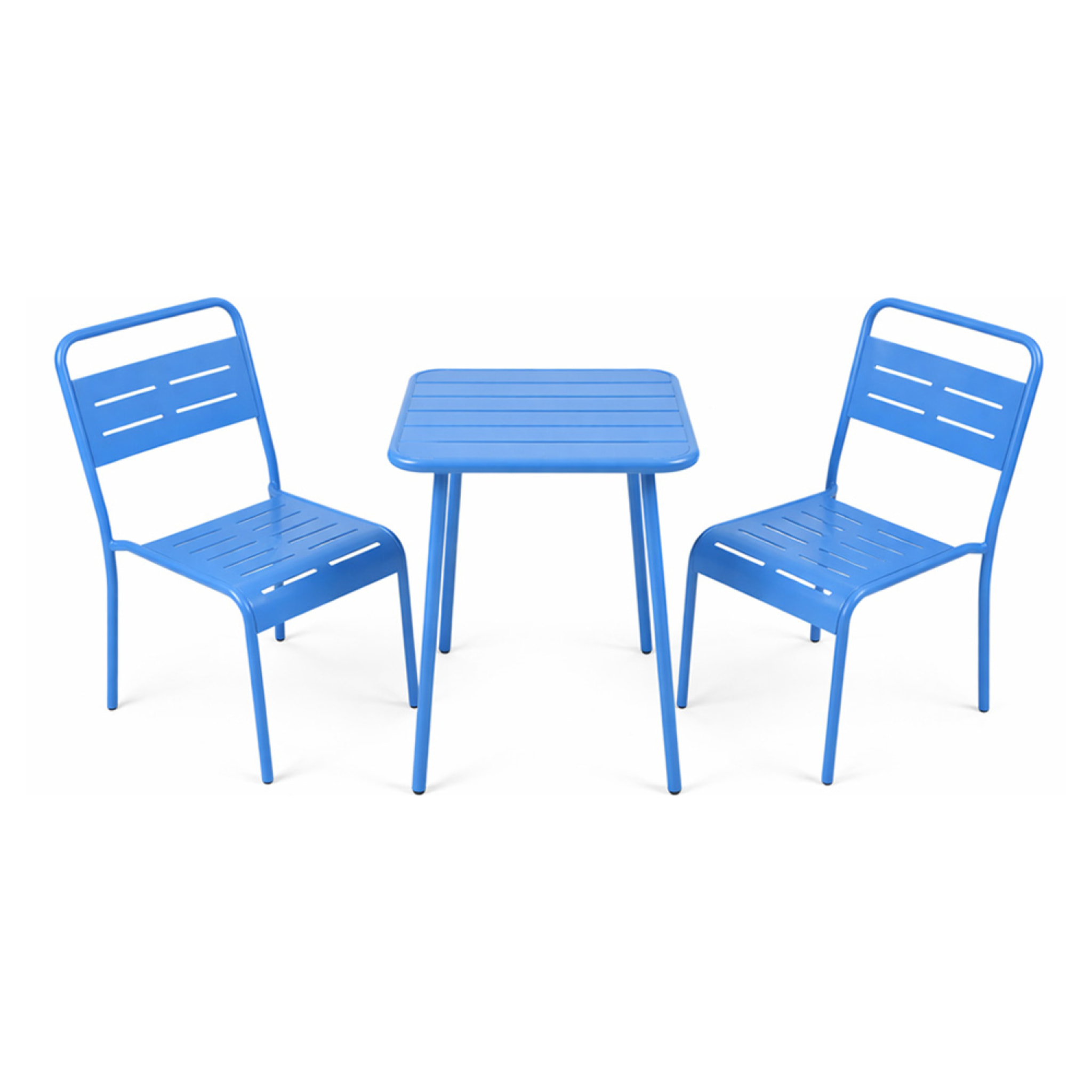 Ensemble table de jardin carrée 50cm et 2 chaises bleu EVORA