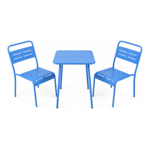 Ensemble table de jardin carrée 50cm et 2 chaises bleu EVORA