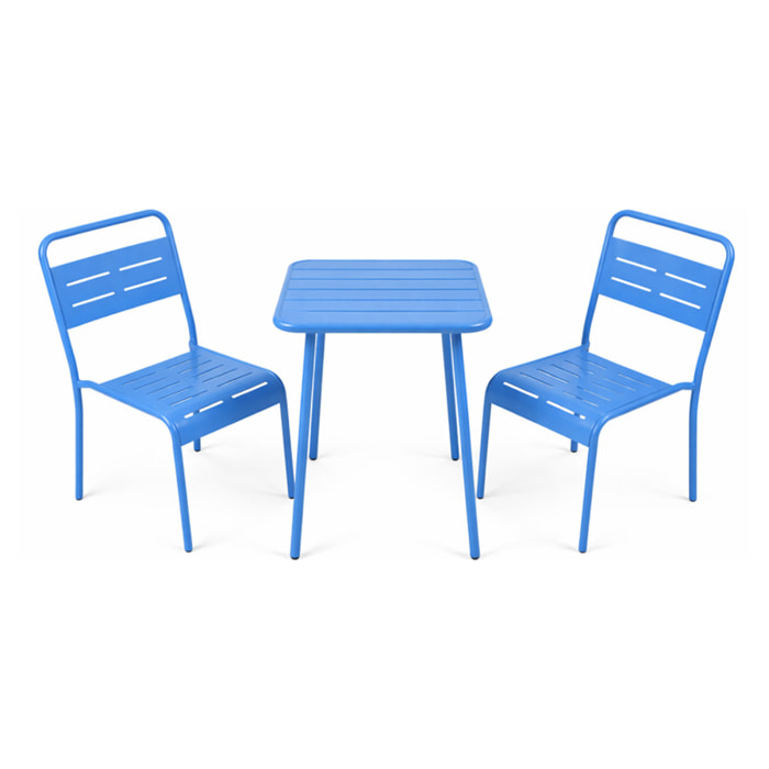 Ensemble table de jardin carrée 50cm et 2 chaises bleu EVORA