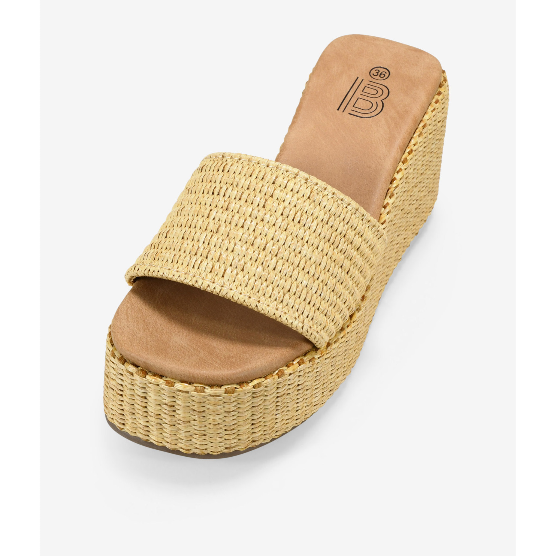 Sandalias de cuña marrón claro con esparto
