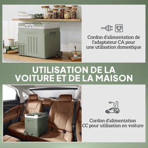 Glacière électrique portable 40L modes ECO/MAX -20°C-20°C poignée télescopique alimentation AC/DC vert
