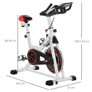 Bicicleta Estática Bicicleta de Fitness Pantalla LCD Carga 100kg Acero Blanco