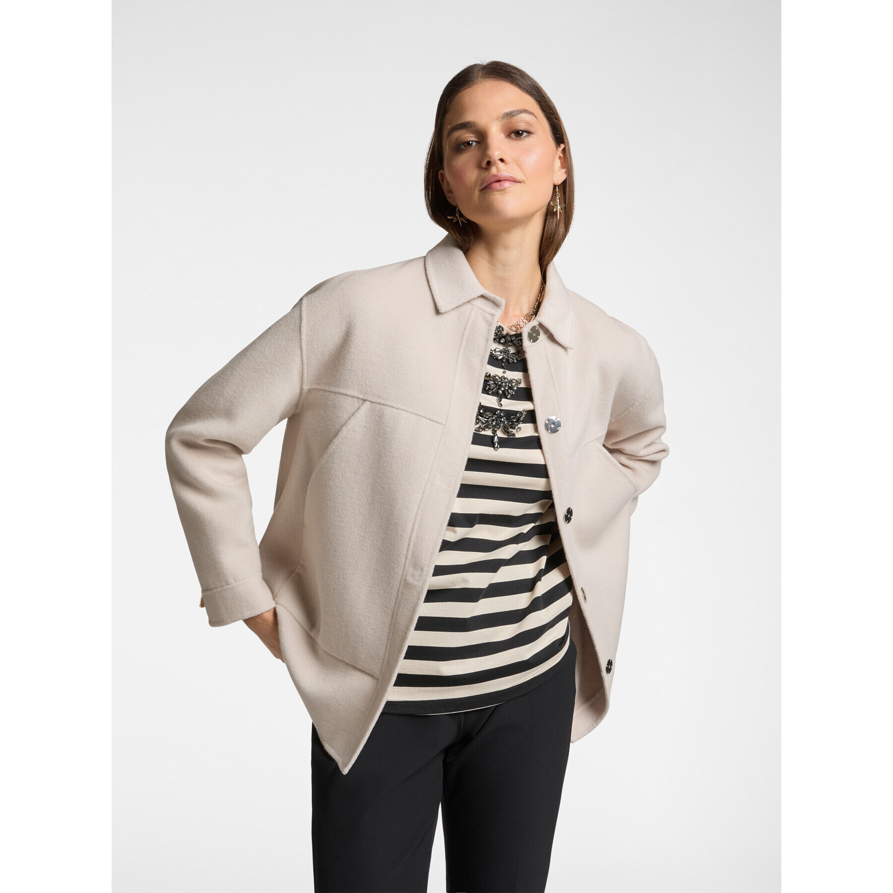 Elena Mirò - Shirt coat in misto lana double - Beige