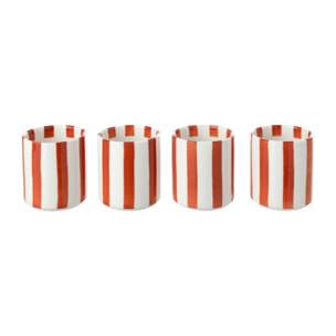 J-Line boîte de 4 tasses lignées - grès - cognac/blanc