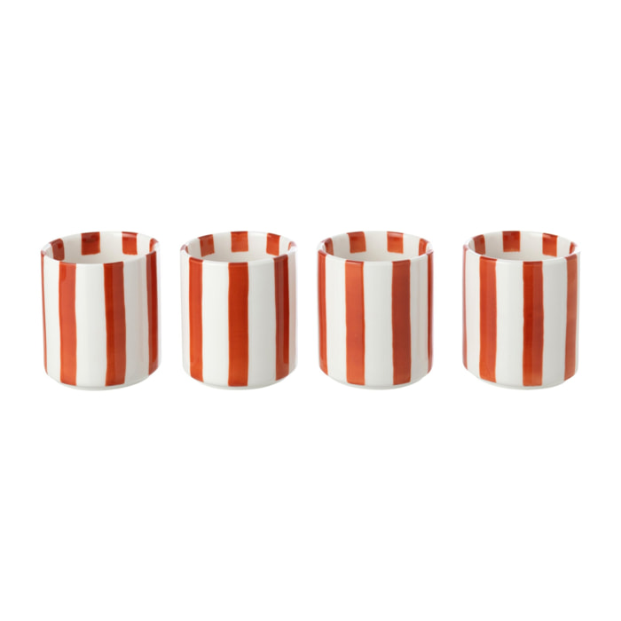 J-Line boîte de 4 tasses lignées - grès - cognac/blanc