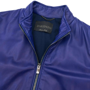 Giubbotto Bomber in pelle bluette naturale effetto liscio