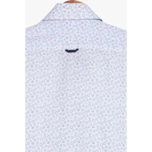 Camicia Uomo 2 Bottoni Button Down 7bottoni Doppio Coll Armaturato Stampato Bianco/Celeste
