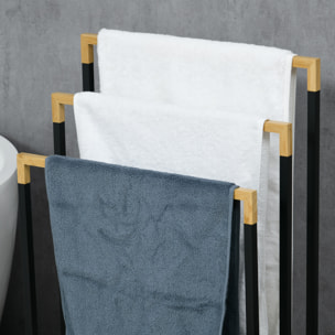 Porte-serviette autoportant 3 barres - dim. 45L x 22l x 86H cm - bois bambou acier noir