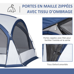 Tente de camping dôme familiale 6-8 personnes - 4 portes en filet zippées, tissu Oxford amovible, crochet lampe, sac de transport - dim. 350L x 350l x 230H cm - blanc bleu