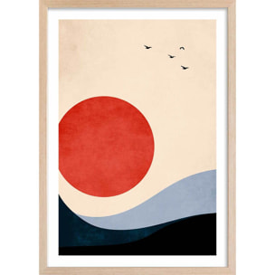 Affiche ""Memoire de vagues"" Affiche + cadre en bois - Chêne