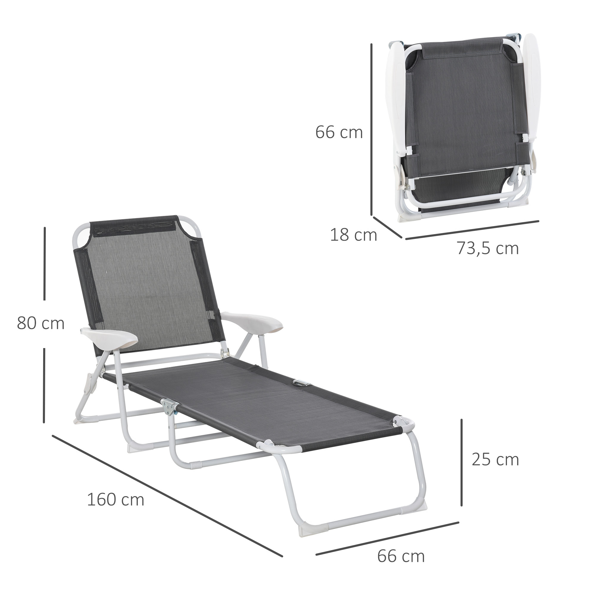 Transat pliable inclinable 4 positions métal époxy textilène