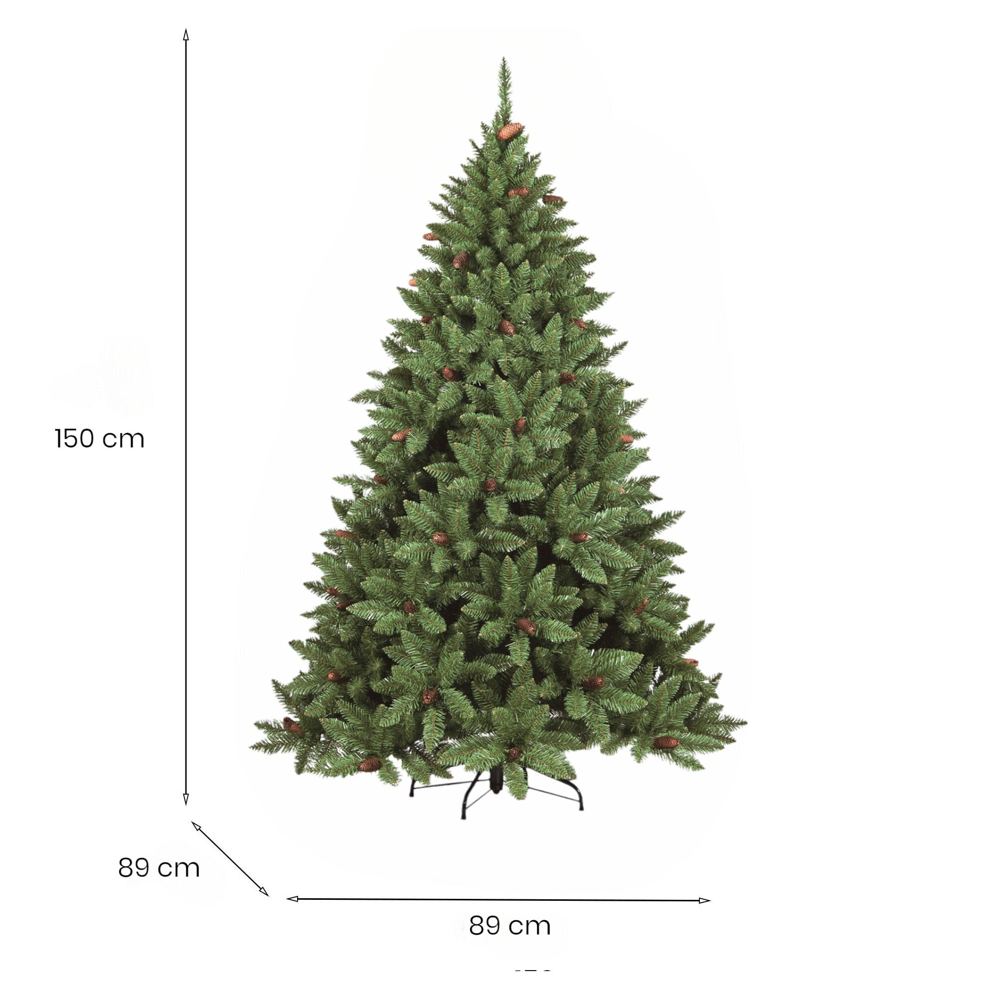 Albero di Natale 150 cm Lapland, Pino artificiale, Albero effetto reale, Alberello natalizio extra folto, 89x89 h150 cm, Verde