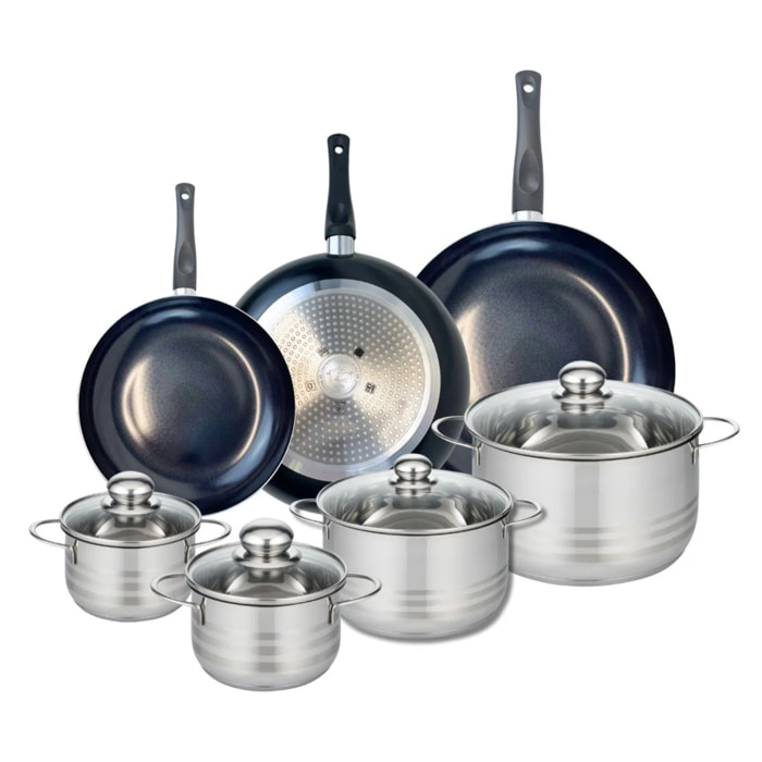 Ensemble de 3 Poêles de cuisson 24, 28 et 32 cm et 4 faitouts 14, 16, 20 et 24 cm Elo Prima Brillant