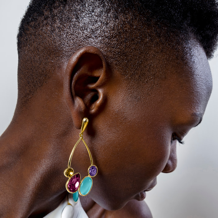 Pendientes de Circonita Multicolor acabados en oro amarillo de 18k