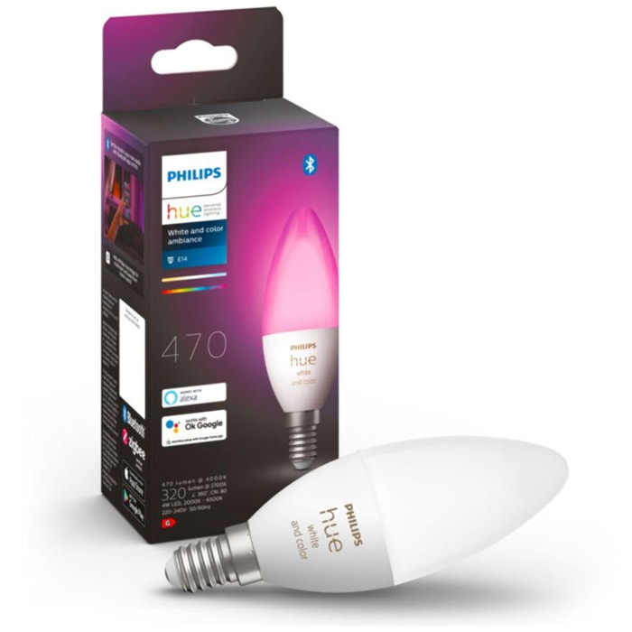 Ampoule LED connectée PHILIPS HUE E14 White&Color Ambiance Flamme