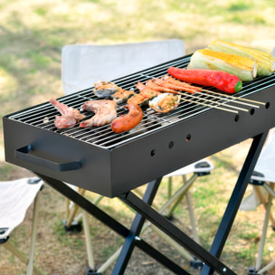 Barbecue portatile a carbone YF-3090 con doppia altezza, ampia superficie di cottura e ventilazione ottimizzata per una cottura uniforme.