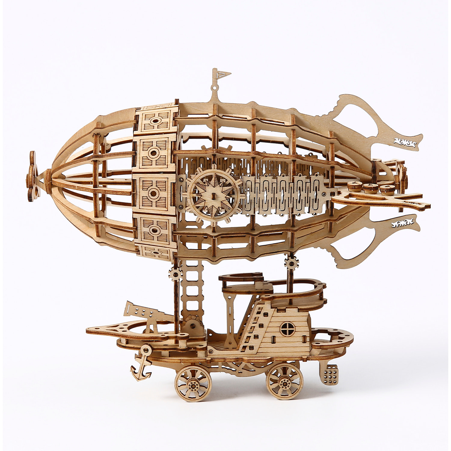 Modello in Legno 3D, design di un Dirigibile con movimento meccanico. 160 pezzi.