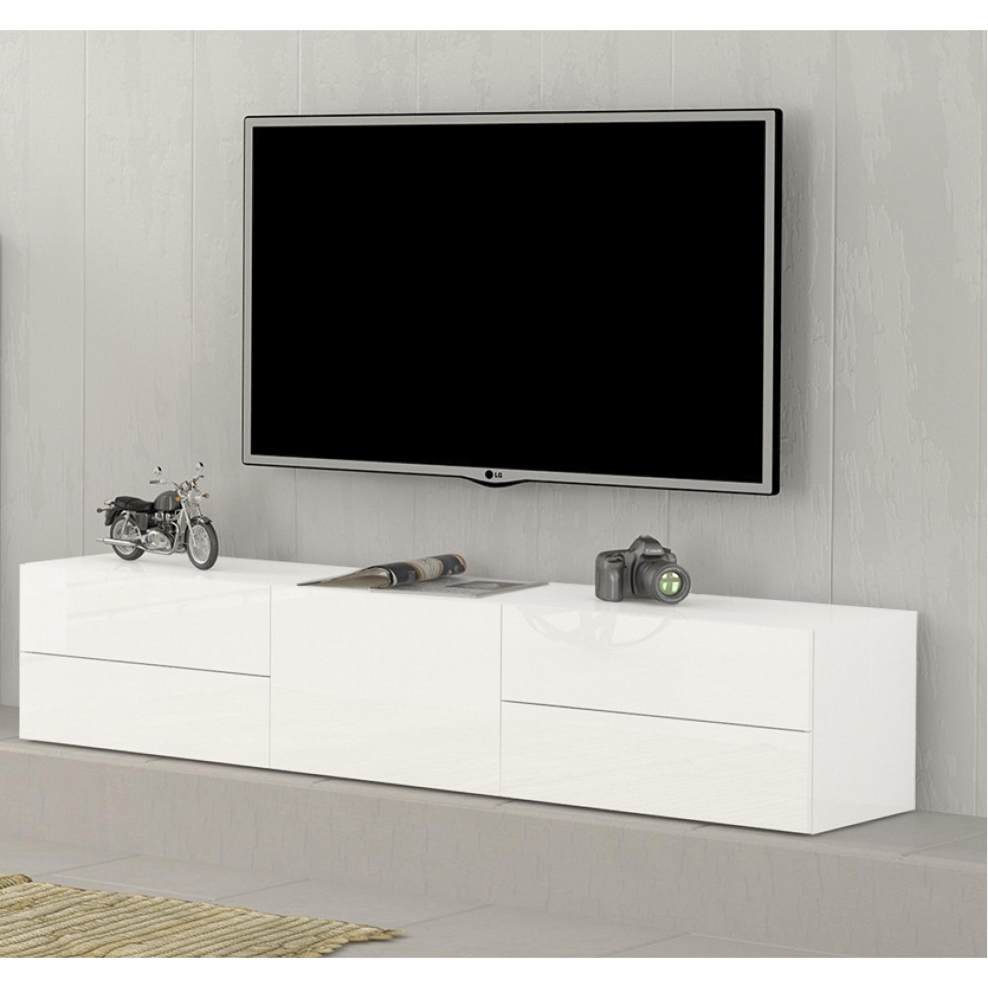 Mobile da soggiorno Porta TV, Made in Italy, Supporto per TV da salotto a 1 anta e 4 cassetti, cm 170x40h35, colore Bianco lucido