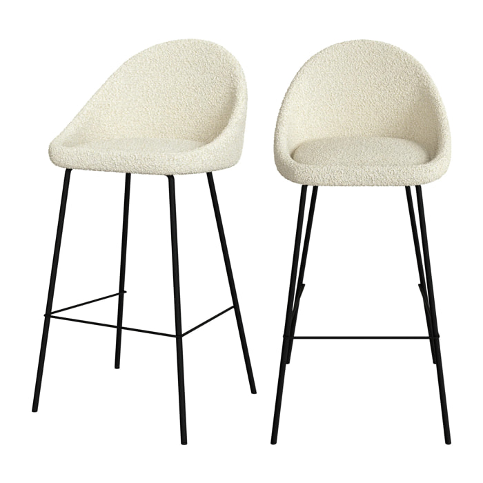 Lot de 2 chaises de bar en tissu bouclette blanche 75 cm - Misty