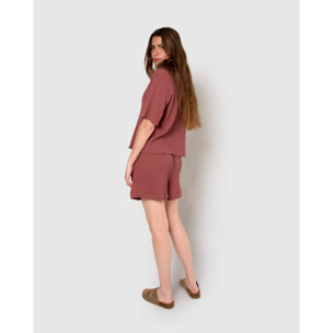 Set de camisa y short de algodón lino malva/rosa