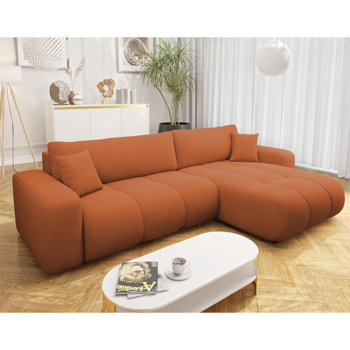 Nicole - Canapé d'angle réversible 5 places convertible avec coffre en tissu - Rouille