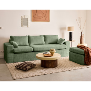 Housses en velours texturé pour canapé Calgary d'angle 3 places + 1 pouf - Vert sauge