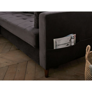 Anna - canapé d'angle gauche - 4 places - convertible avec coffre - en velours - Gris foncé