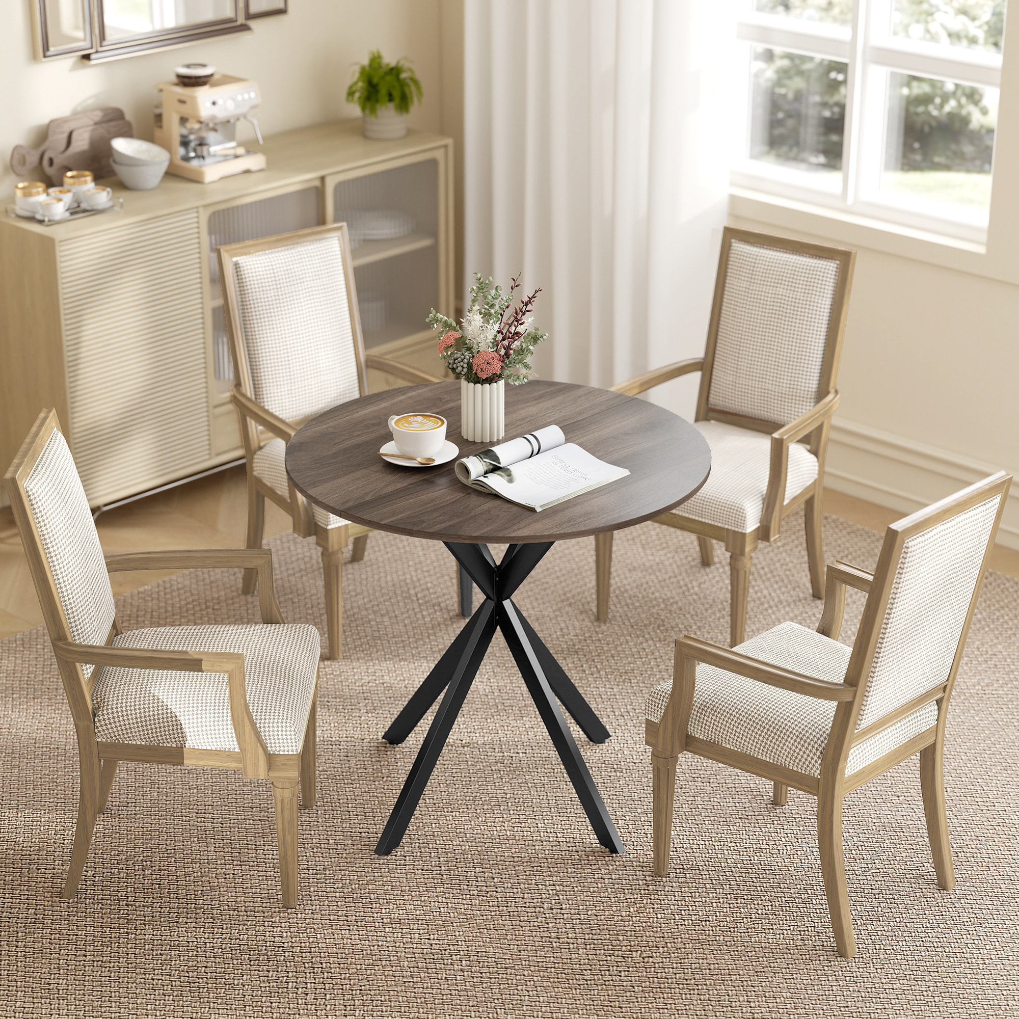 HOMCOM Mesa de Comedor Redonda, Mesa de Cocina Pequeña para 2 Personas, Estilo Industrial, Patas de Acero Cruzadas, para Comedor, Cocina, Salón, Ø80 cm, Marrón