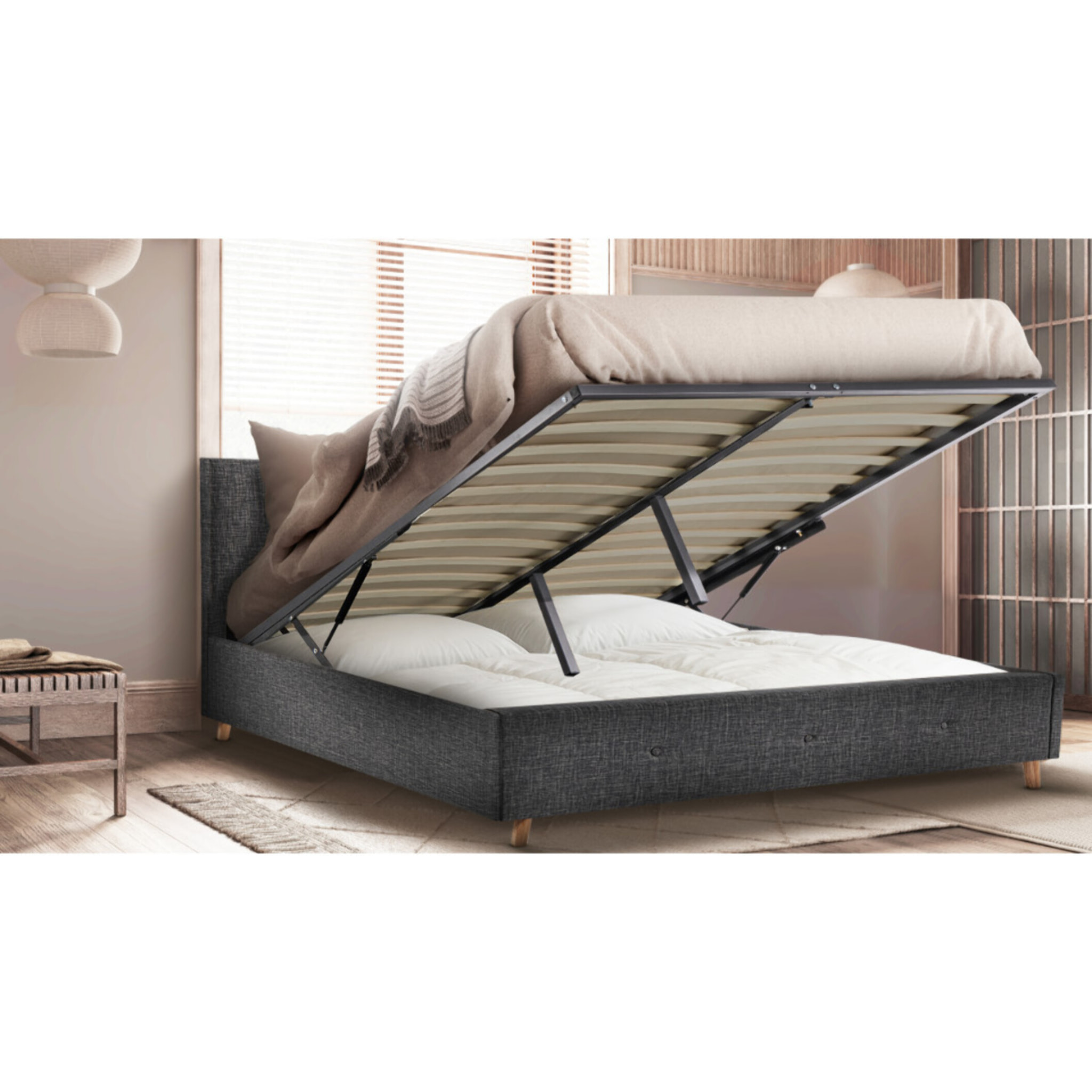 Lit coffre Mala 160x200cm tissu gris