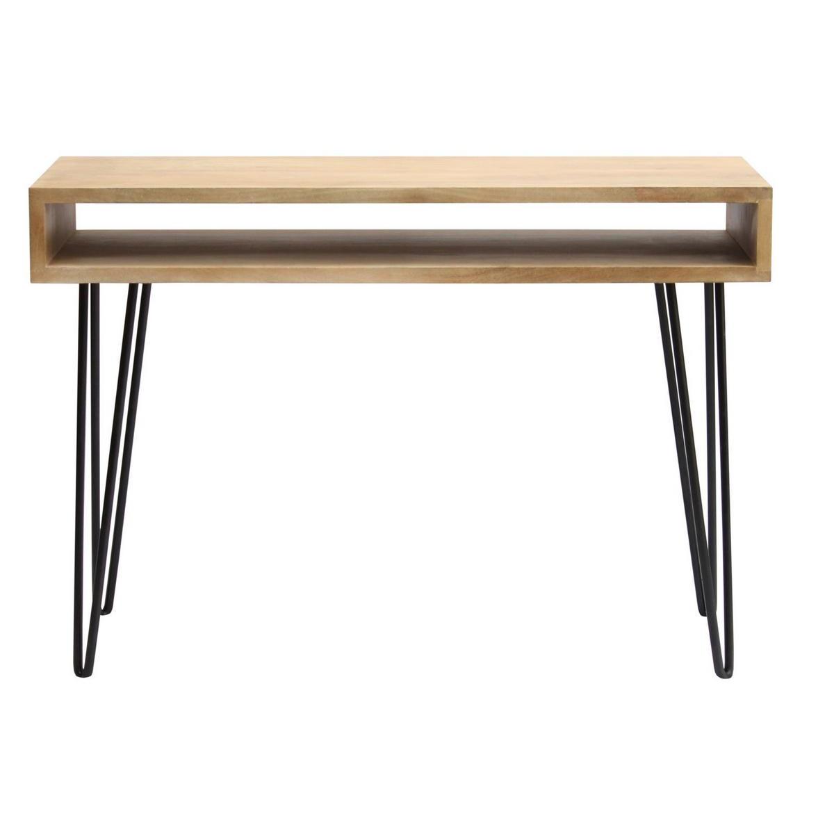 Bureau avec rangement en bois manguier massif et métal noir L116 cm VIBES