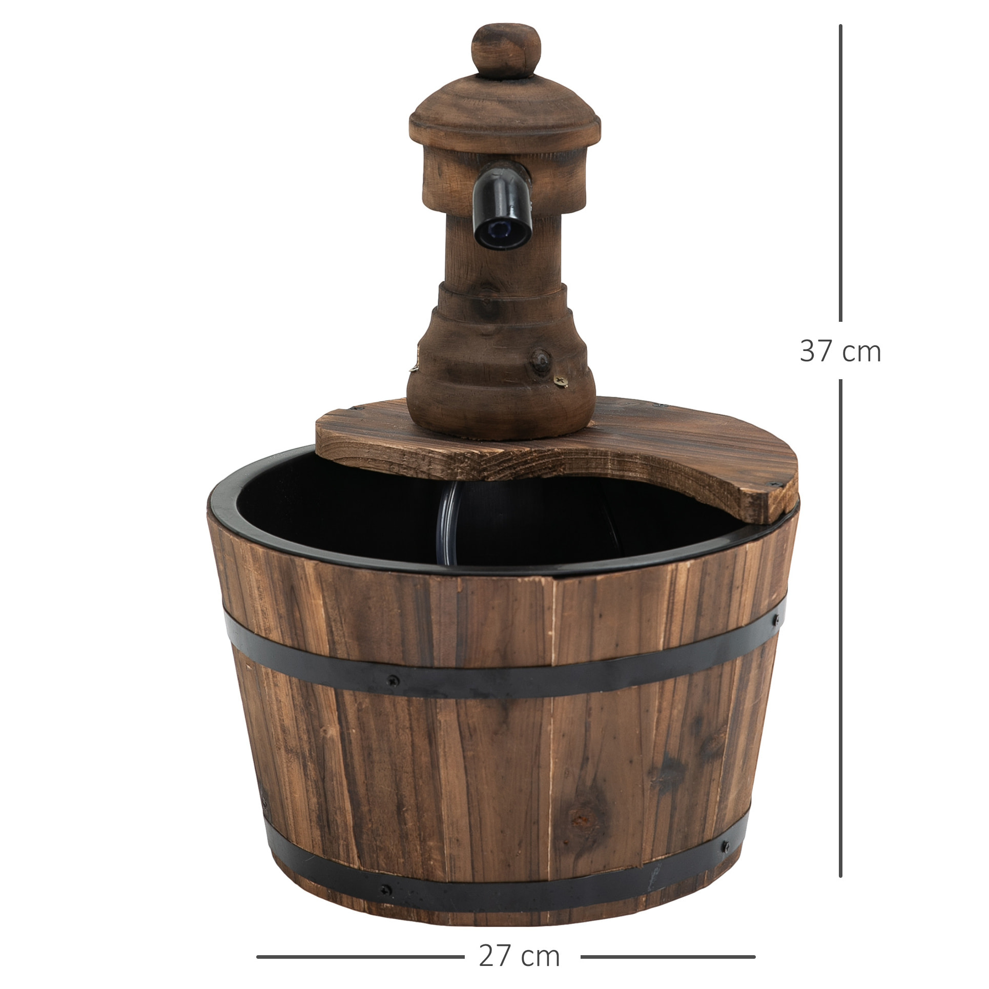 Fuente de Agua de Madera Fuente de Jardín en Cascada con Bomba Eléctrica y Salida de Agua Ajustable para Decoración Patio Terraza 27x27x37 cm Natural