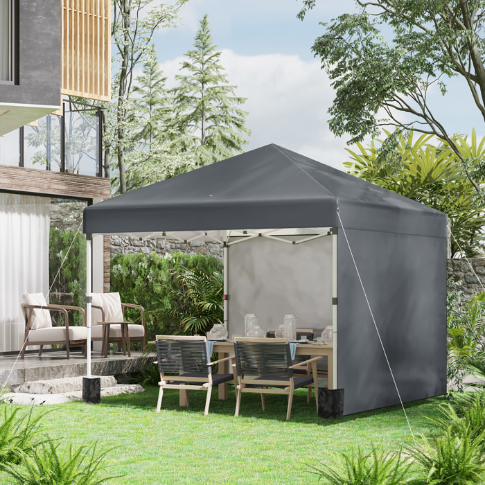 Carpa Plegable Pop-up Gazebo 3x3 m Cenador Plegable con 2 Paredes Laterales Anti-UV Altura Ajustable en 3 Niveles Sacos de Arena y Bolsa de Transporte con Ruedas para Camping Gris Oscuro