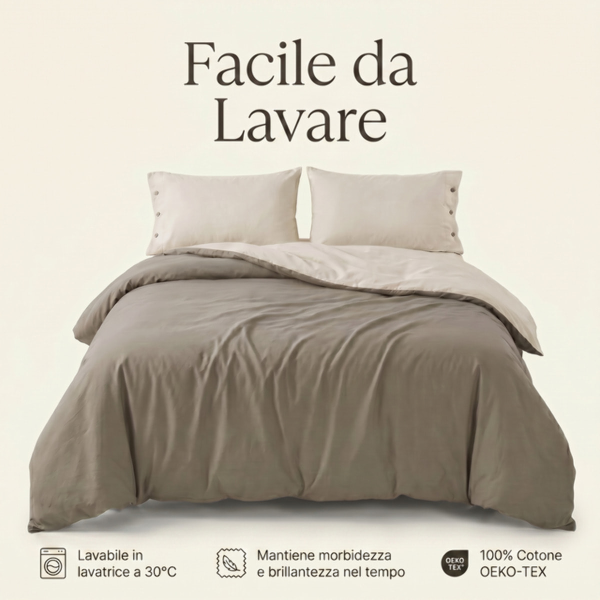 Parure copripiumino singolo in cotone bicolore morbido e traspirante, set sacco copripiumino con federa, design semplice ed elegante, tessuto resistente e certificato OEKO-TEX, facile da lavare, comfort naturale per uso quotidiano