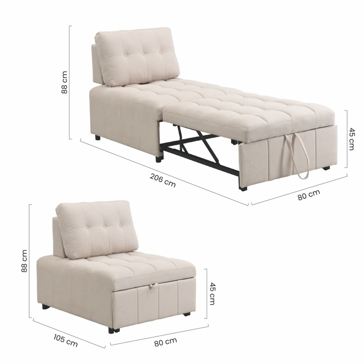 Poltrona letto singolo moderna in tessuto beige - Orleans